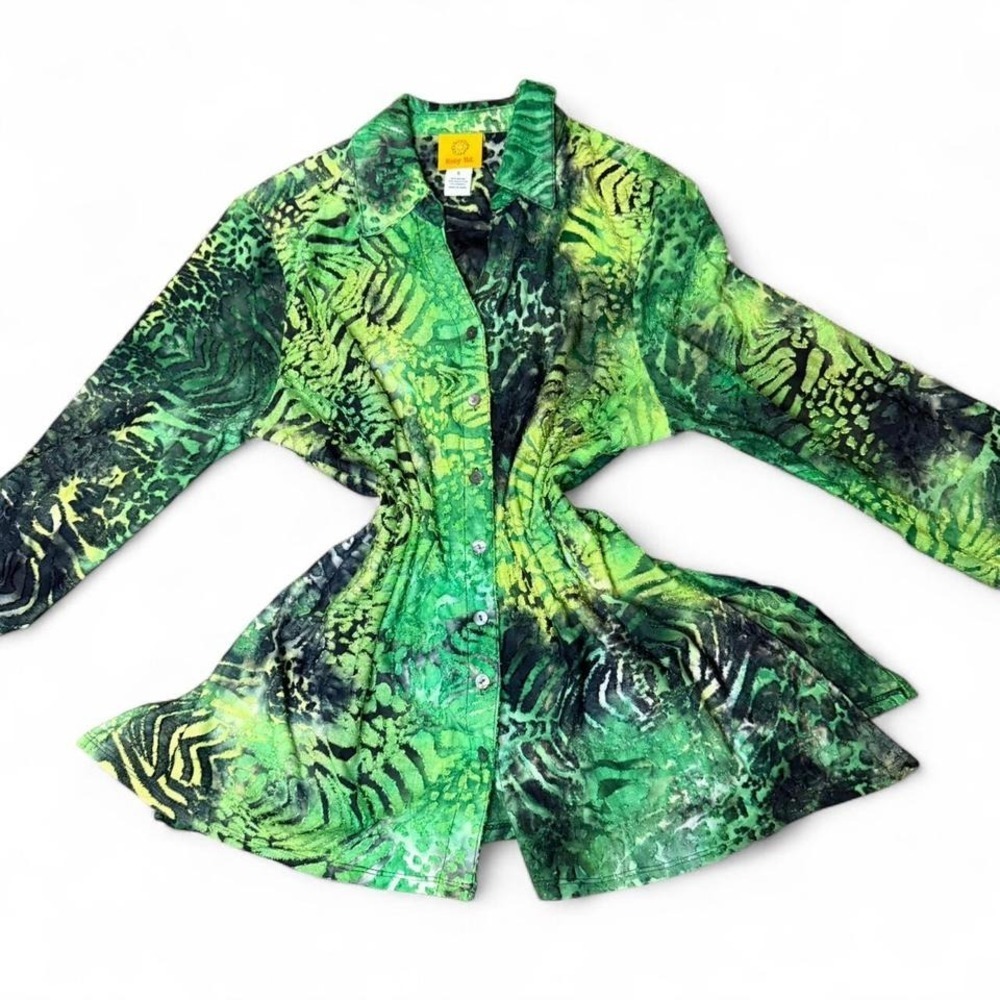 Grunge Ruby Rd Abstract Alt Edgy Blouse  Goth Animal Print Bold Small Long Sleev